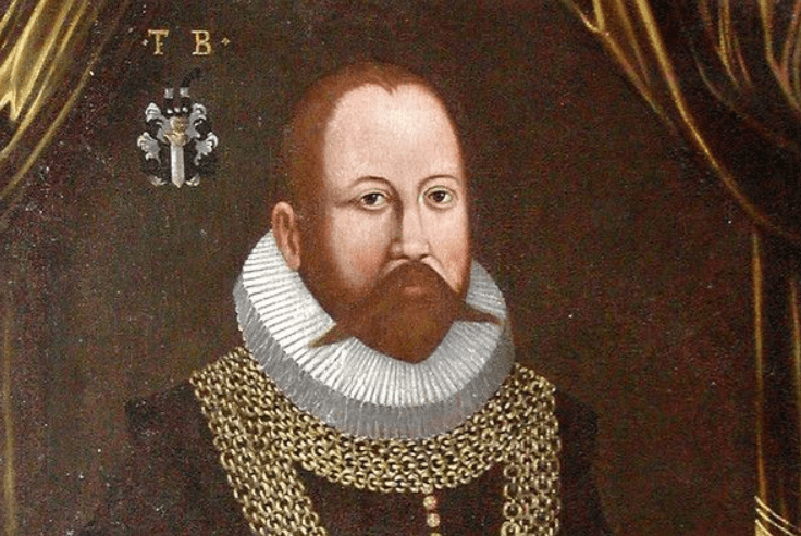 Retrato de Tycho Brahe, astrónomo danés del siglo XVI, con su característica nariz prostética.