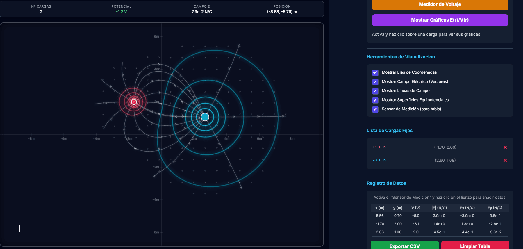 Vista previa de la Simulación de Campo Eléctrico