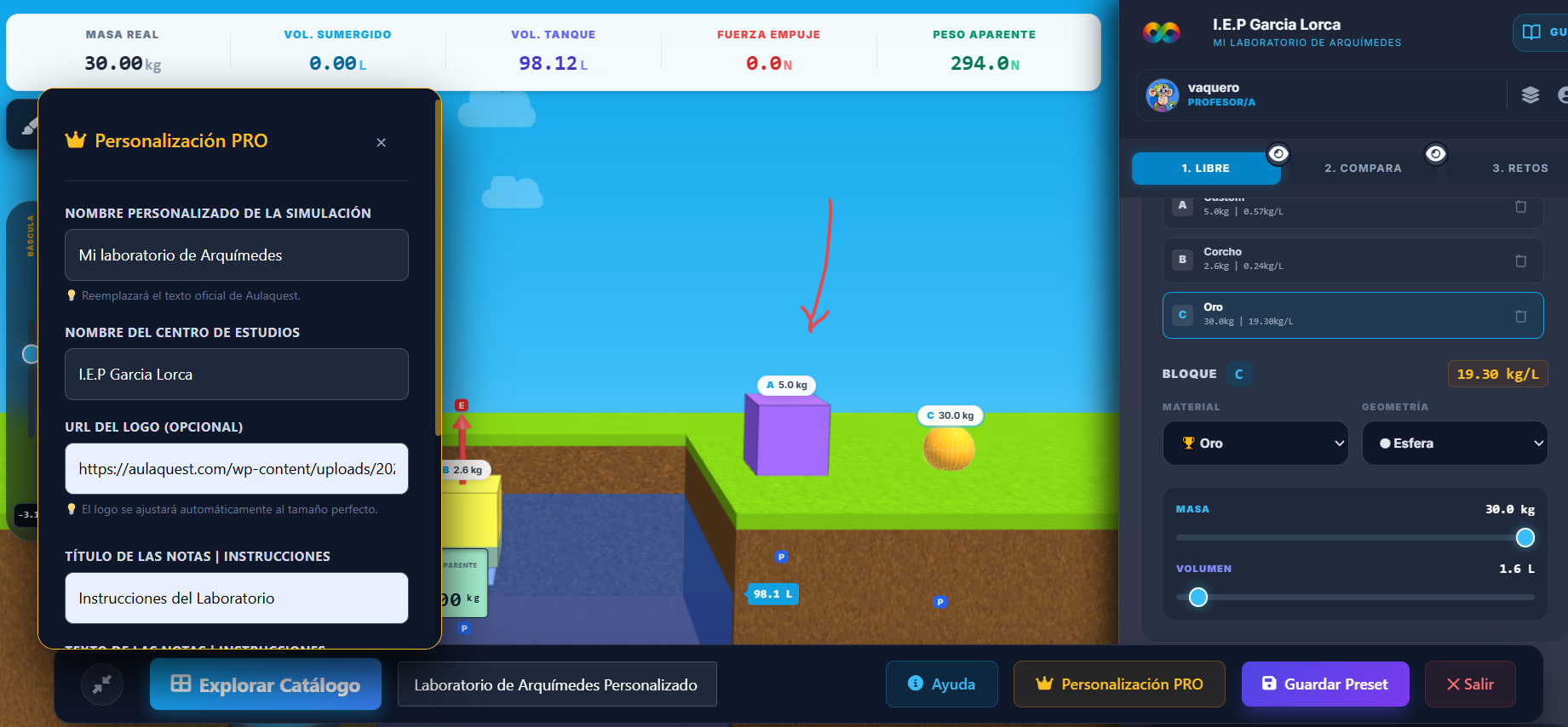 Builder para personalizar simulaciones de AulaQuest